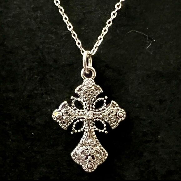 ⚜️ New Silver chain necklace w filigree Victorian cross pendant S19 - Picture 3 of 3